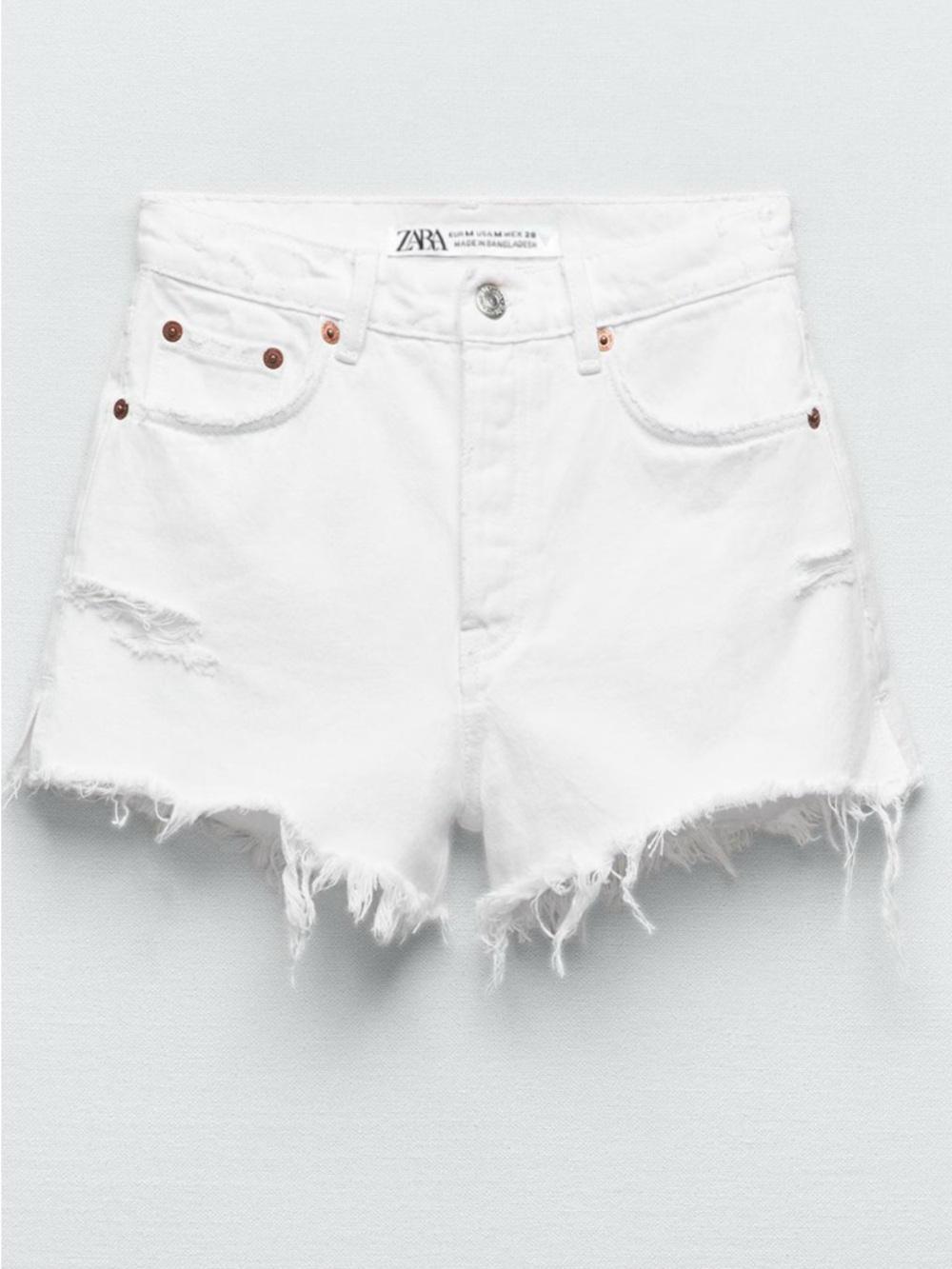 Zara White Distressed Frayed Denim Shorts